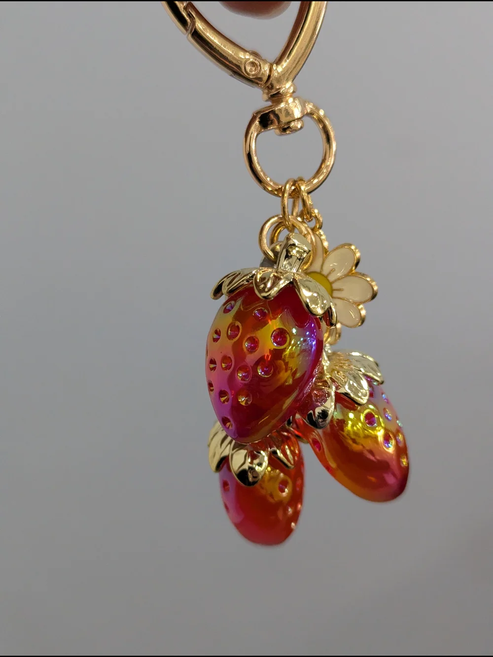 Iridescent Strawberry Bag Charm Keychain NWOT